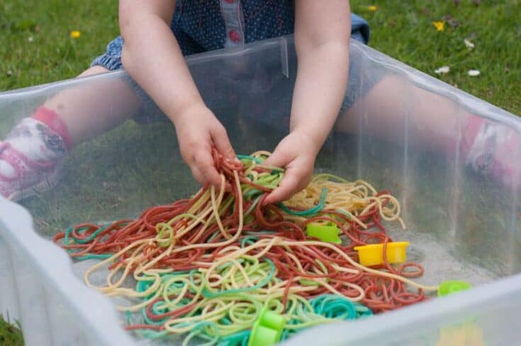 Rainbow spaghetti sensory play