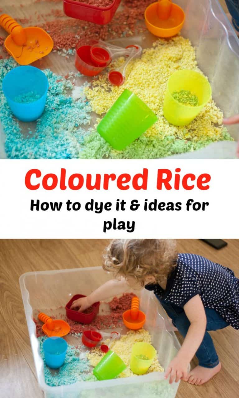 Coloured rice sensory play - The Ladybirds' Adventures