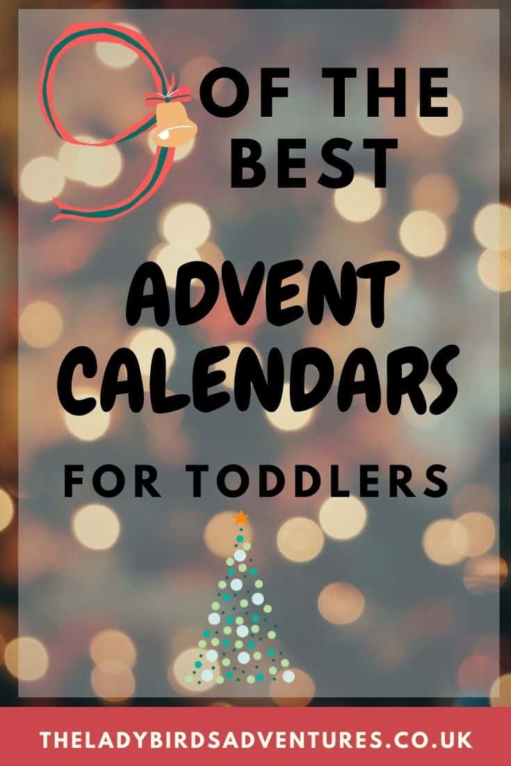 Twinkling christmas lights with overlay text reading 9 of the best advent calendars for toddlers