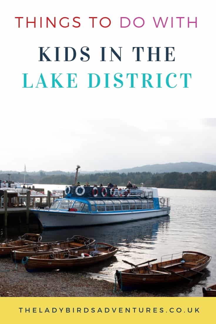 Image of a boat on lake Windermere with overlay text reading things to do with kids in the lake district