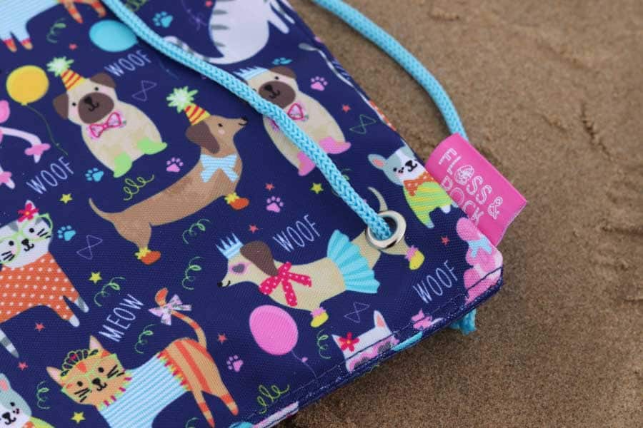 Close up of floss and rock tag on kit bag