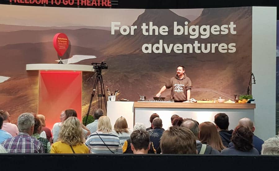 Chef on stage at Motorhome and caravan show 2019