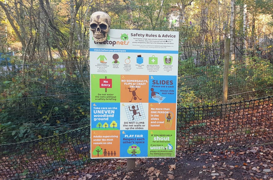 Safety sign at Treetop nets