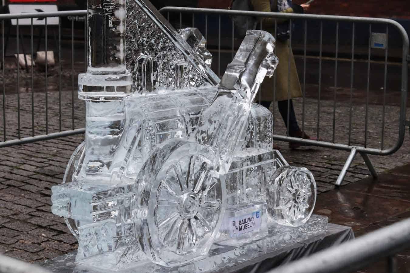 Stephenson's rocket ice sculpture
