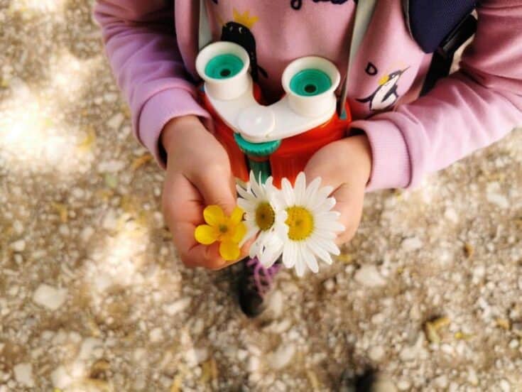 child holding a few flowers