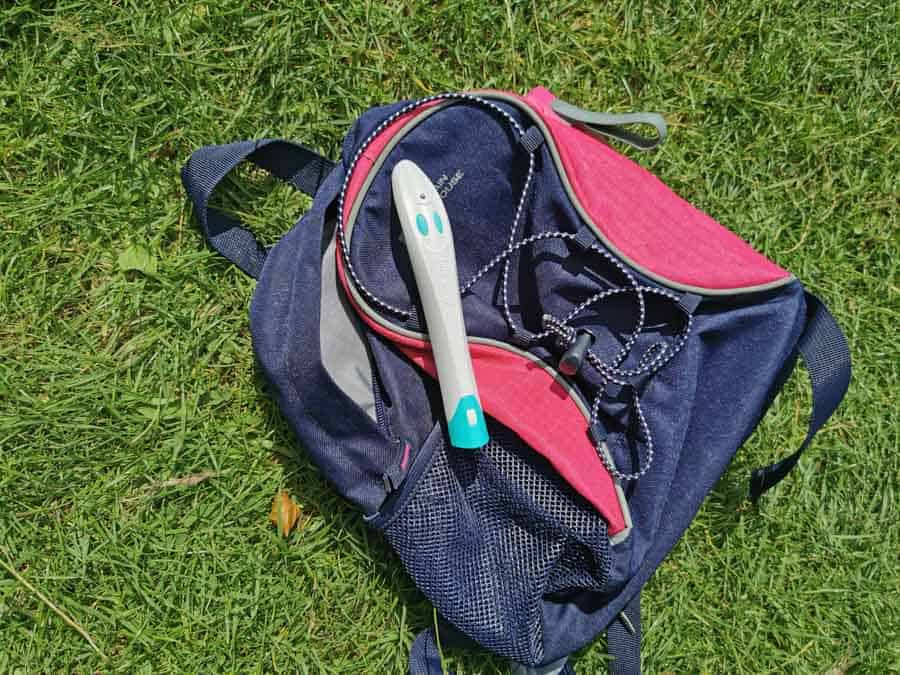 Bite away pen on a rucksack