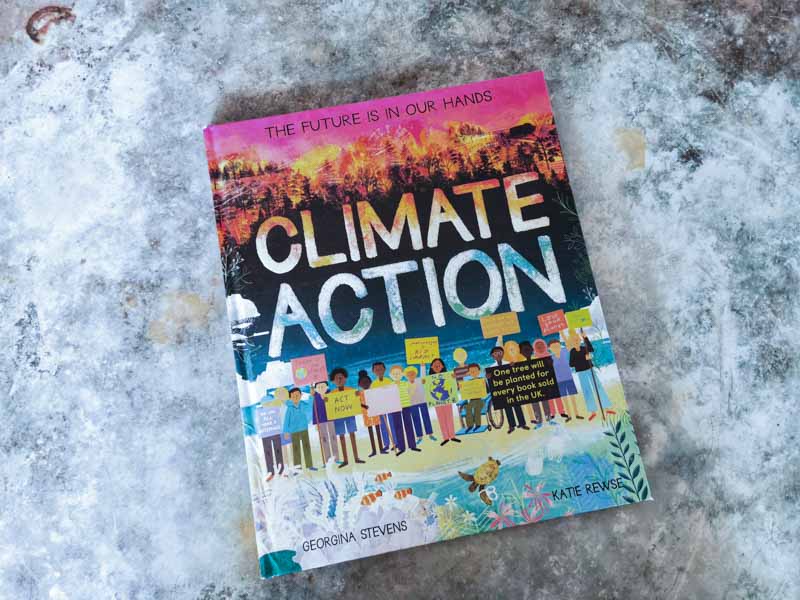 Climate action book on a stone background