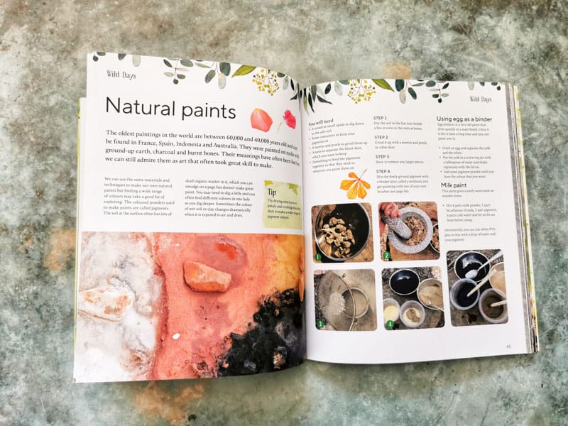 Book open at a page about making natural paints