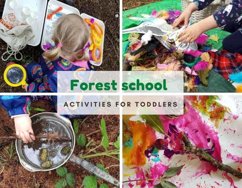 4 images of toddler forest school activities