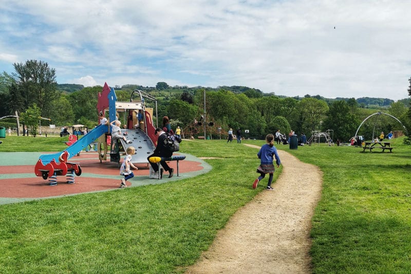 Broadway village playground with loads of brightly coloured play equipment