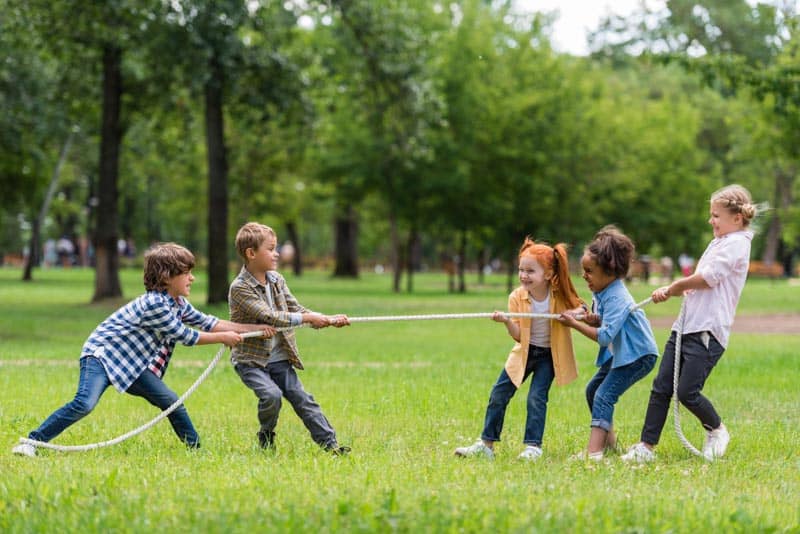 Children playing tug of war