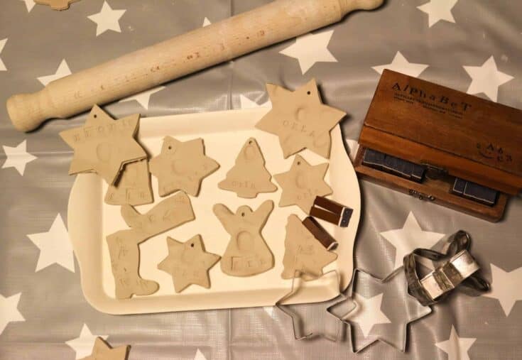 Rolling pin, cookie cutters and Christas shaped salt dough pieces