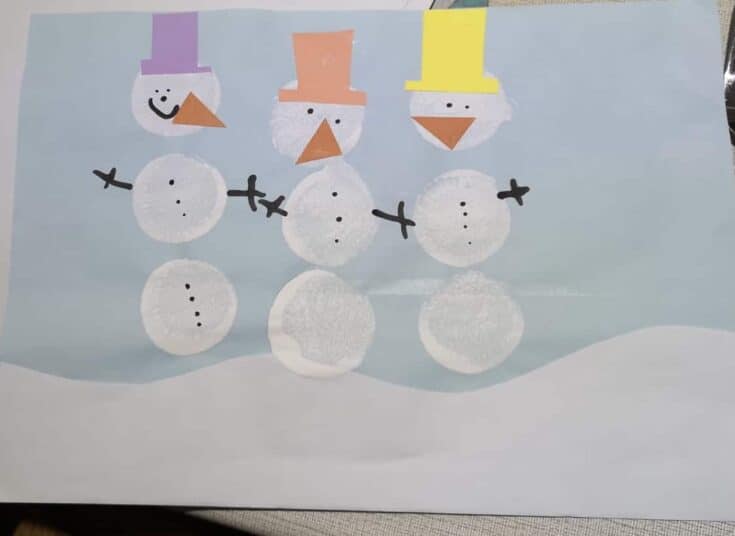 Blue card with painting of snowmen