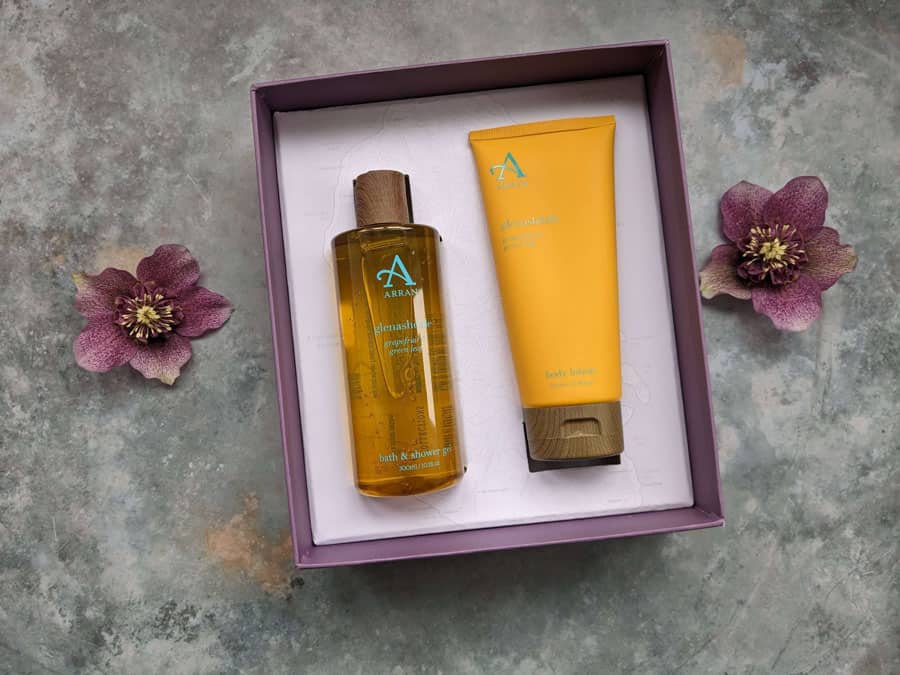 Boxed bottle of shower gel and body lotion