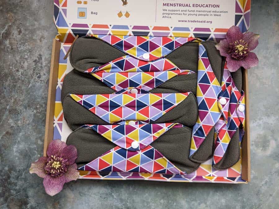 Selection of colourful reusable sanitary pads.