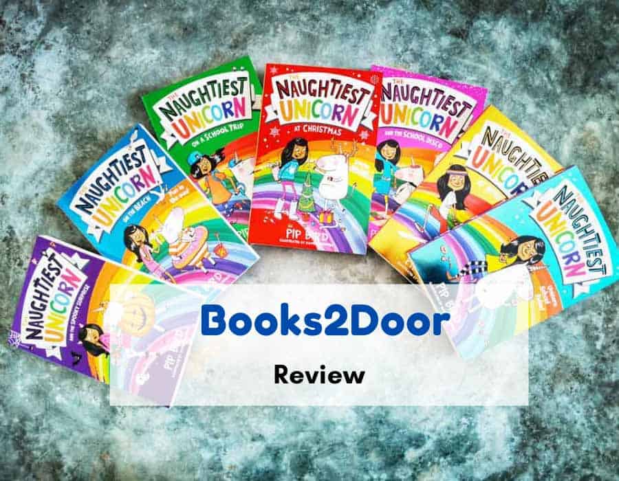 Fanned out collection of books and text that reads Books2door review