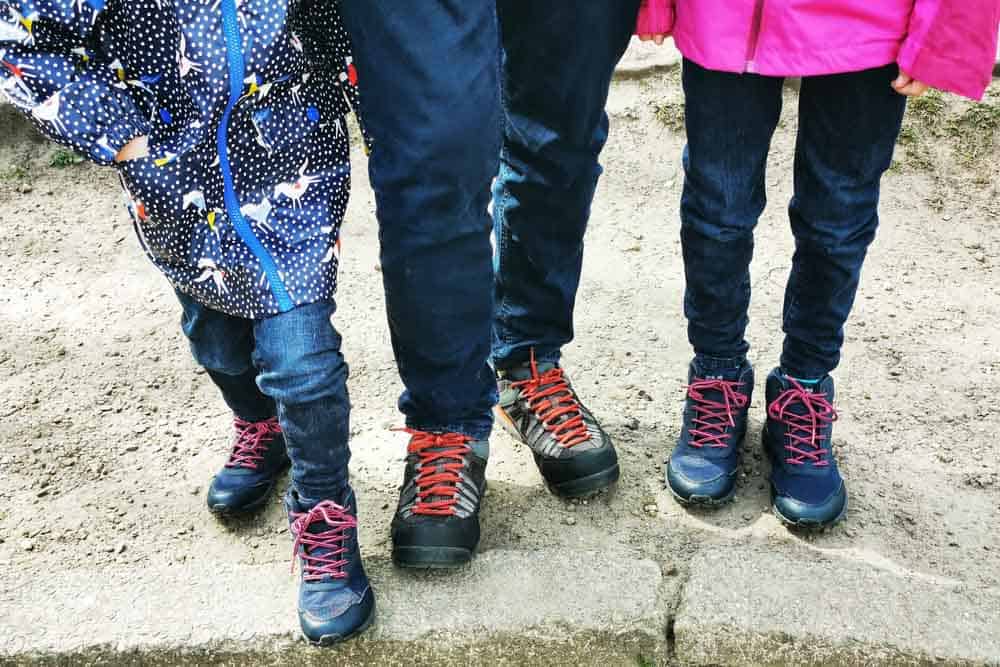 family wearing walking boots