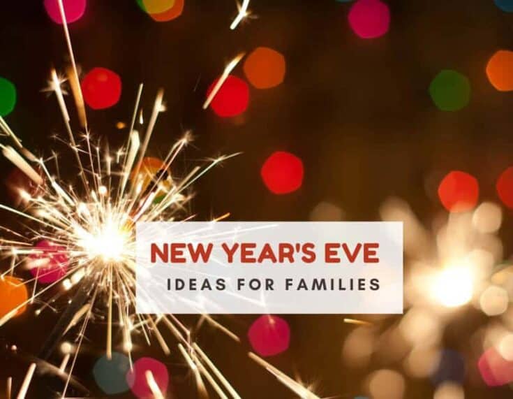 Sparkler and confetti. Text reads new year's eve ideas for families
