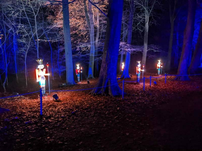 Nutcrackers in the woods at night