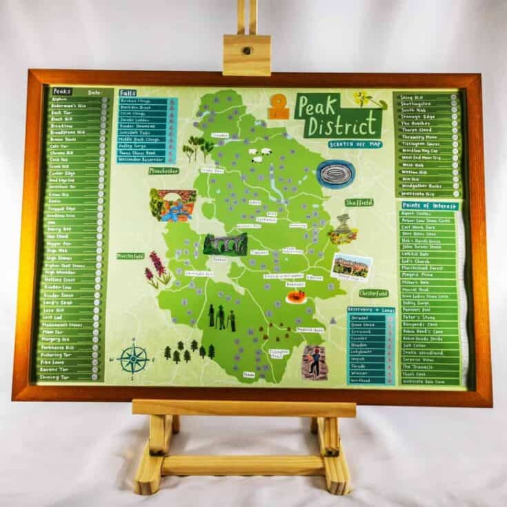 Image for Peak District Scratch off Travel Map Poster Gift Wall Art -