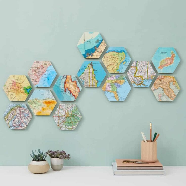 Hexagonal shaped maps on a wall