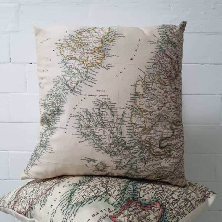 Cushion with pale coloured vintage map