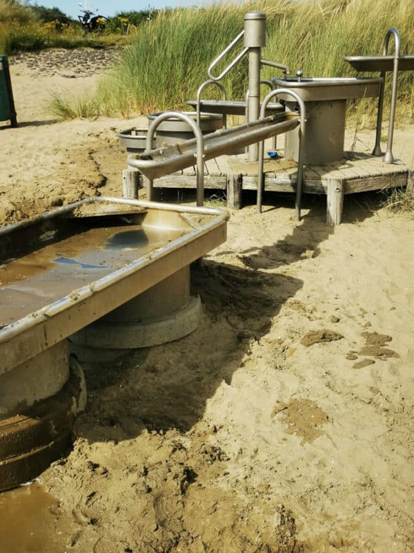 Sand and water play area on beach