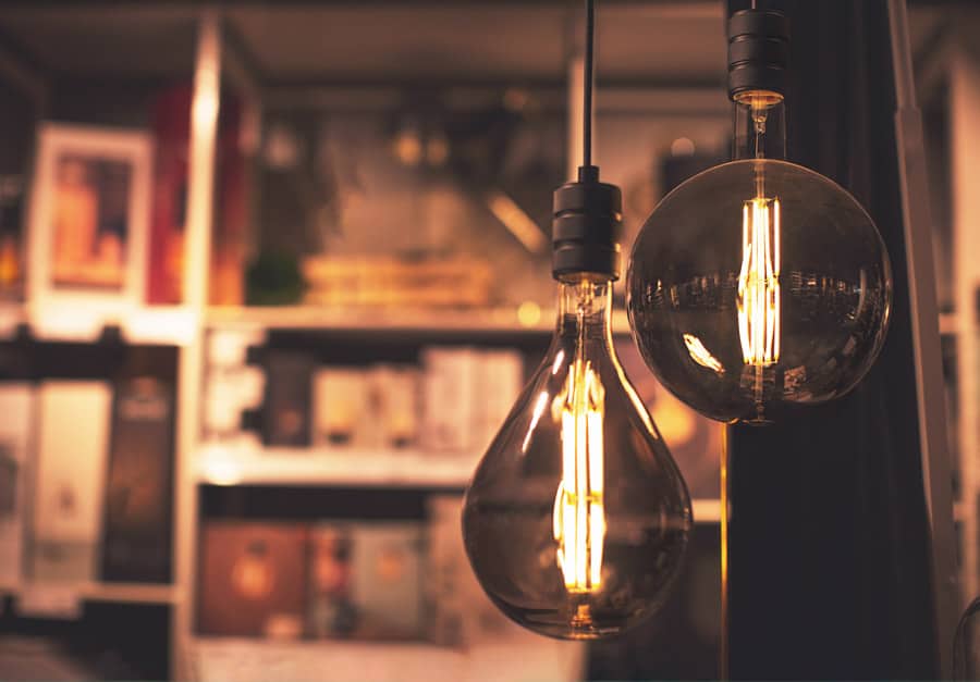lights and a bookcase