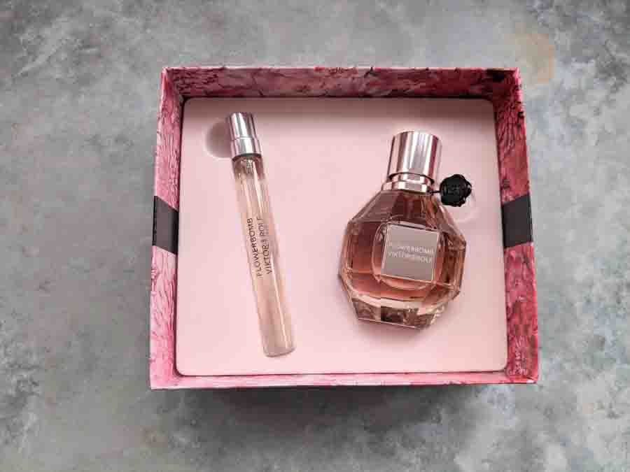 Pink box with perfume inside