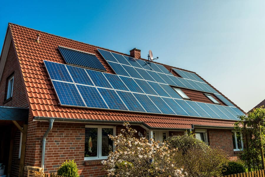 Solar panels on a house roof