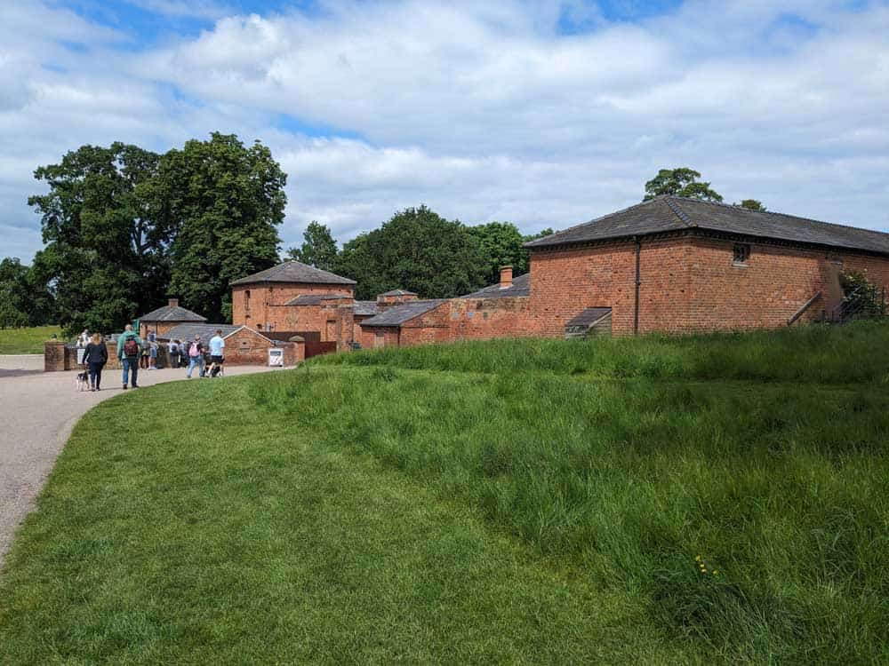 Red brick buildings on a farm