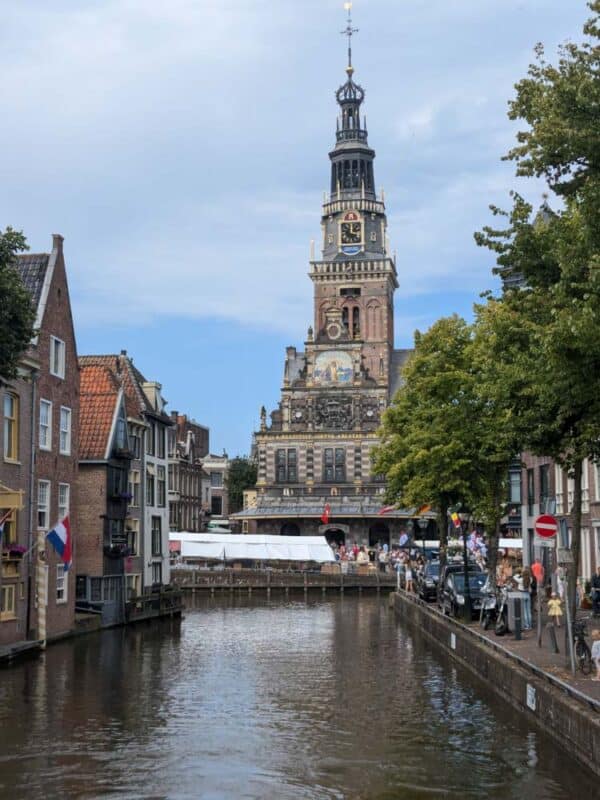 Beautiful towering building over a canal