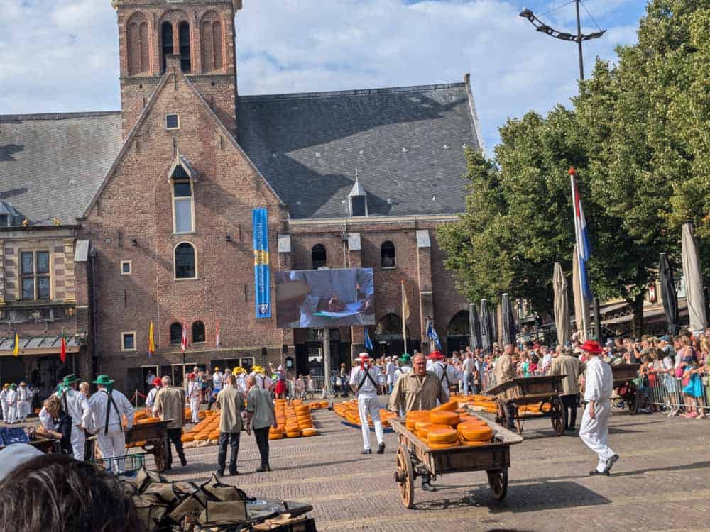 Traditional cheese market in a square