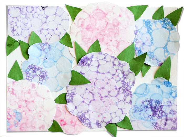 Bubble painting shaped like flowers in pastel colours