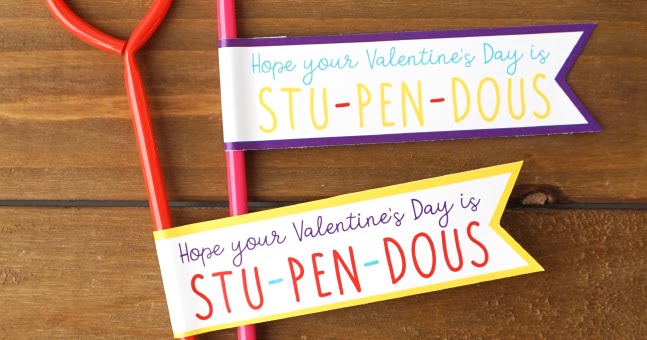 2 pink pens with tags on them that say "stu-pen-dous"