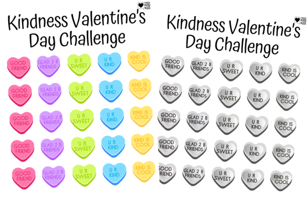 two sheets with text and rows of multiple hearts