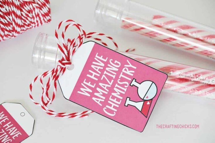 Tag that says we have amazing chemistry and then an image of chemistry jars