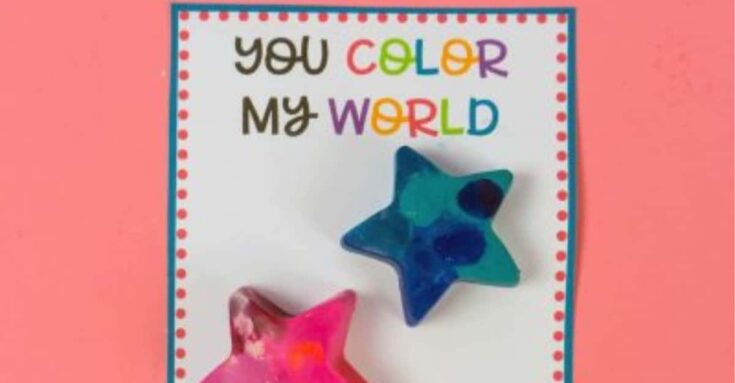 2 crayons shaped like stars on a car that says color my world