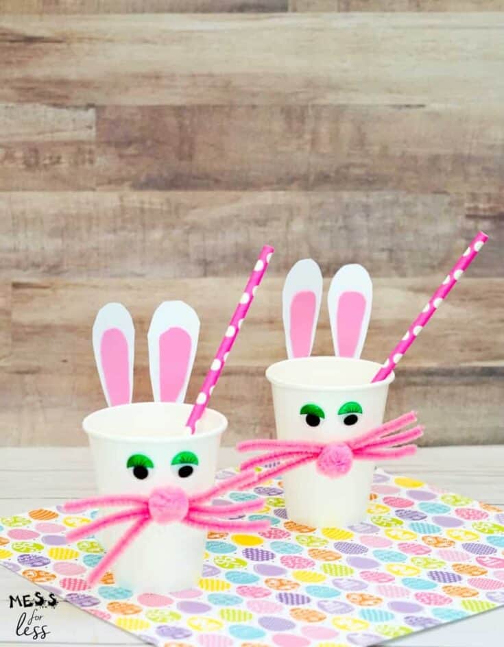 2 cute bunnies made from paper cups