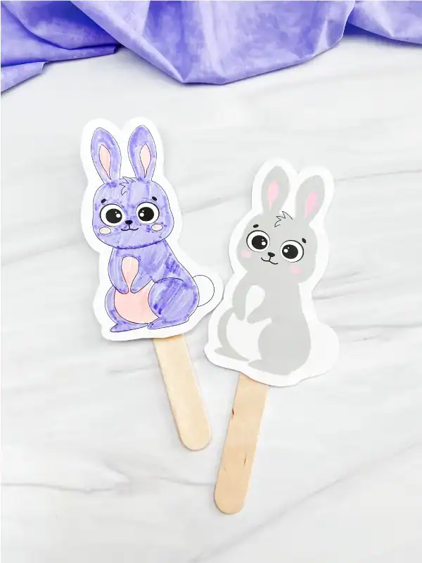Two paper cute bunnies stuck to lolly pop sticks
