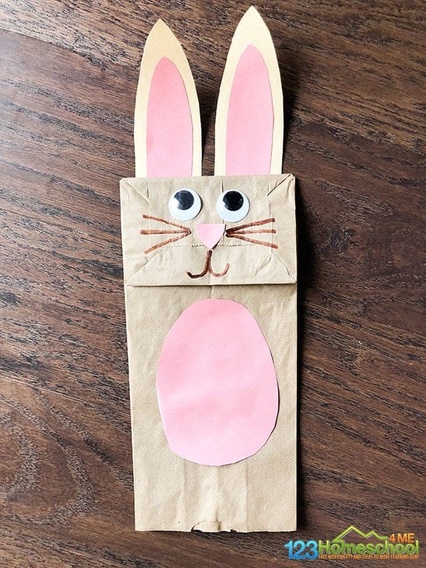 Easter bunny craft made from a paper bag