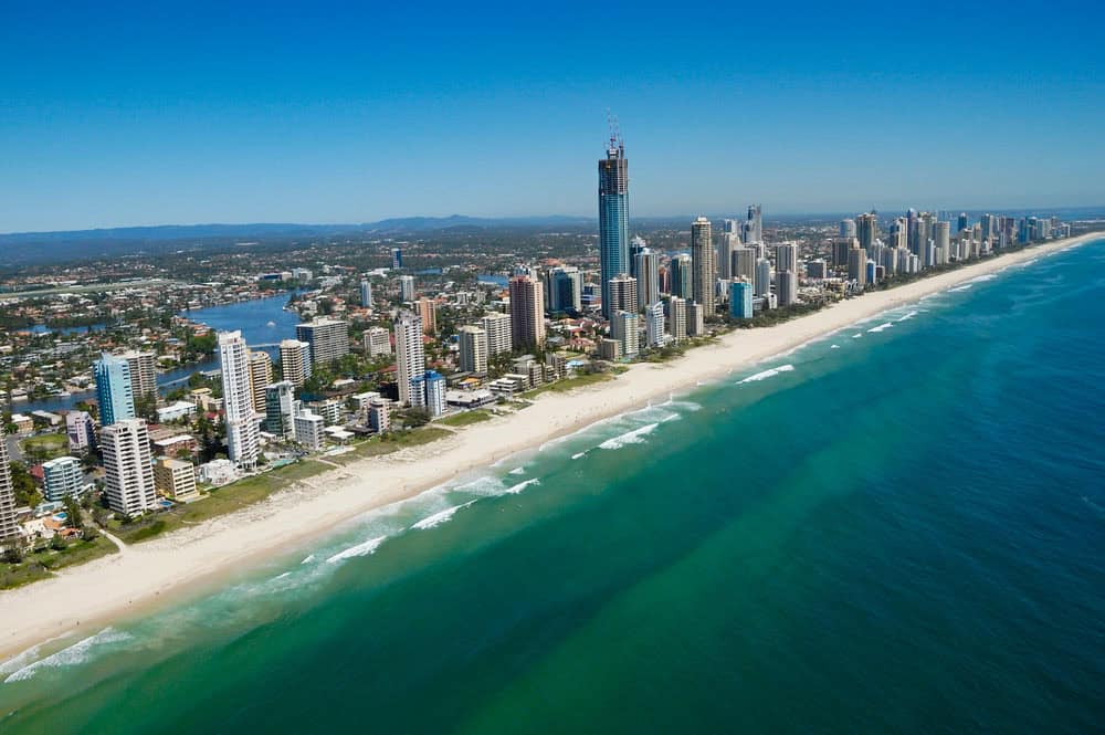 Aerial of Gold Coast Queensland Australia, with Q1 Worlds Tallest Residential Building being build.