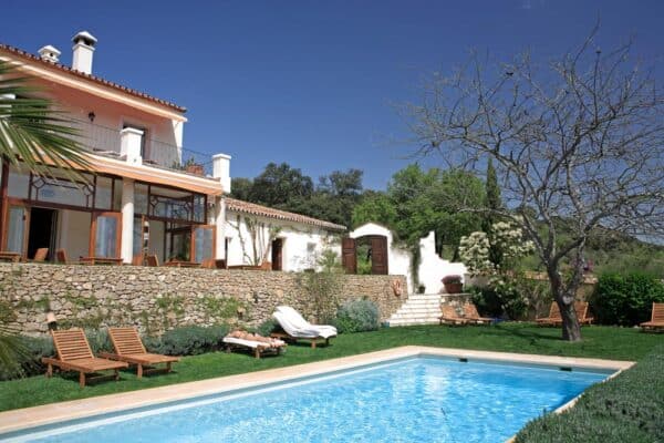 Spanish style villa in blue skies with a pool