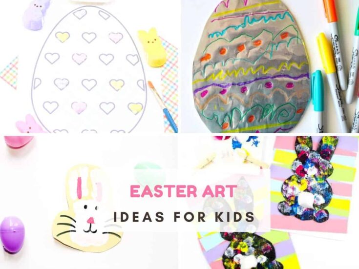4 photos of Easter art projects. Text reads Easter art ideas for kids