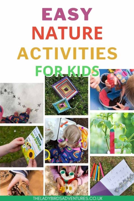 9 photos of kids doing nature activities. Text reads Nature activities for kids
