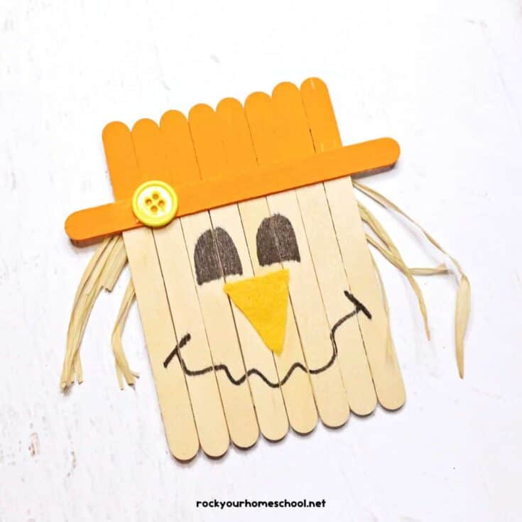 Scarecrows face made from popsicle sticks.